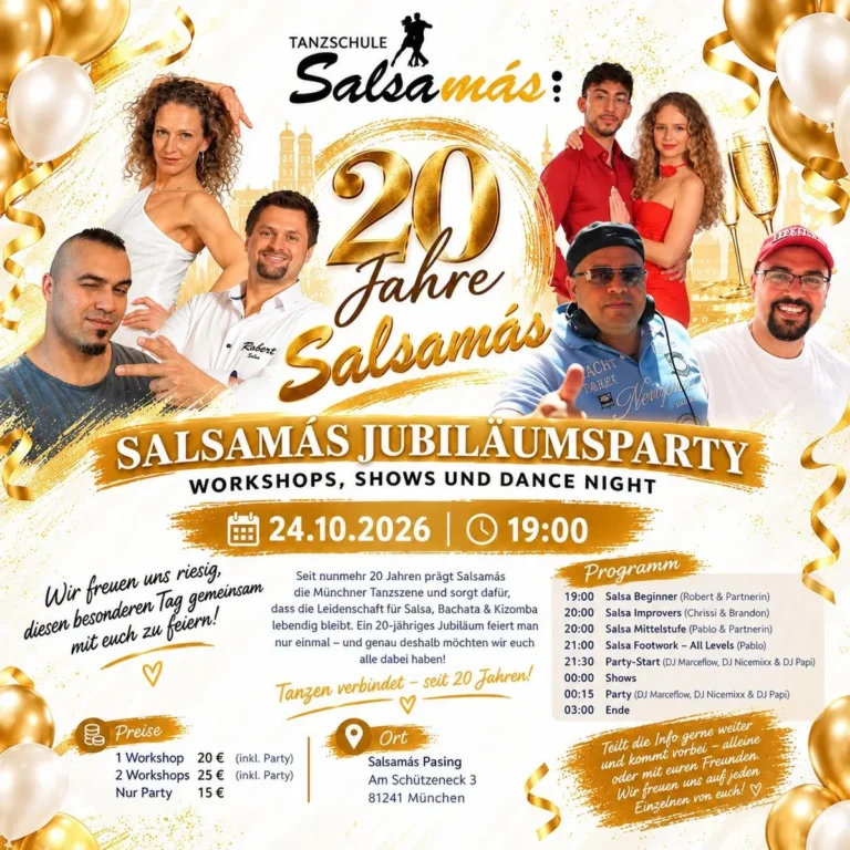 20 Jahre Salsamás – Jubiläumsparty: Workshops, Shows & Dance – Salsa in München (Muenchen)