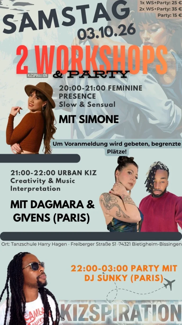 2 WS + Party 🇫🇷PARIS kommt zu KIZSPIRATION – Kizomba in Bietigheim-Bissingen (Bietigheim Bissingen)